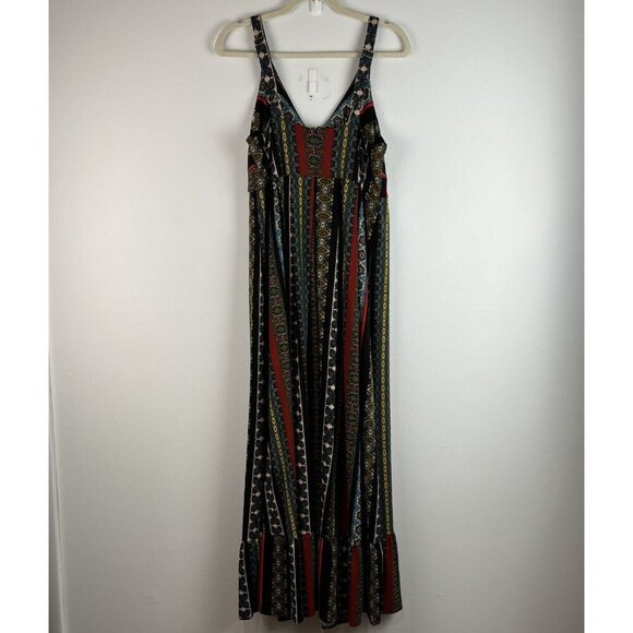 Tahari Tile Stripe Maxi Dress Size S Jersey Stretch Black Multicolored Bohemian - Picture 6 of 14